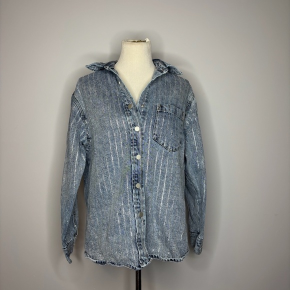 Blue b - Blue Denim Jacket with Rhinestone Details - Picture 1 of 5